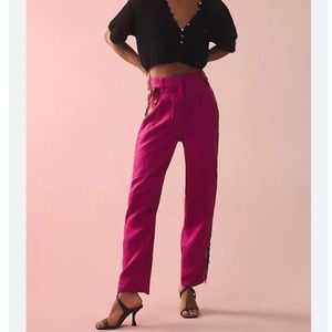 NWT FARM RIO Pink Carrot Linen Pleated Pants Size L